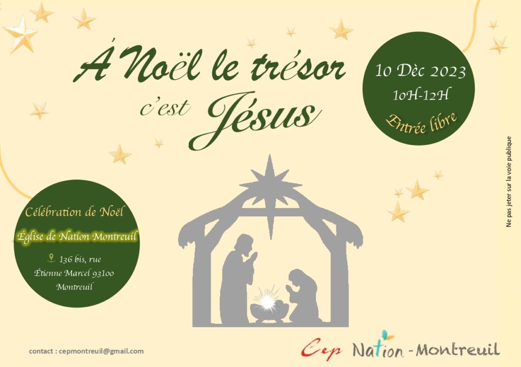 Invitation au culte de Noël 2023 Eglise Protestante Evangélique le Cep de Montreuil